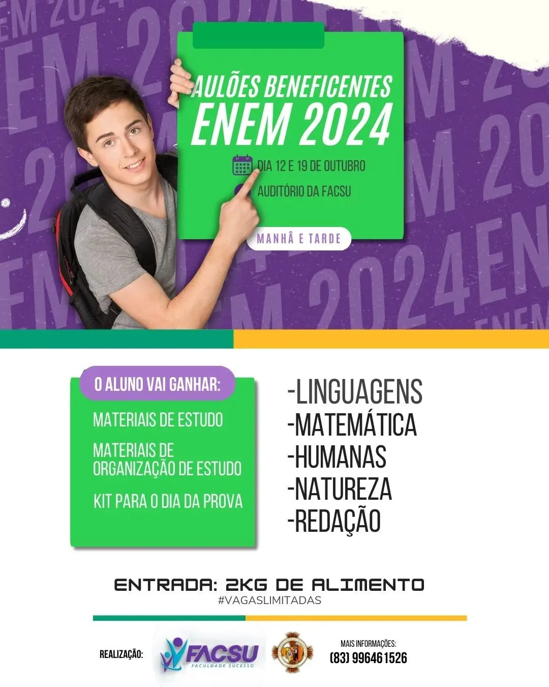 🚀As inscrições para o Aulão Beneficente Enem 2024 estão oficialmente abertas! 🚀