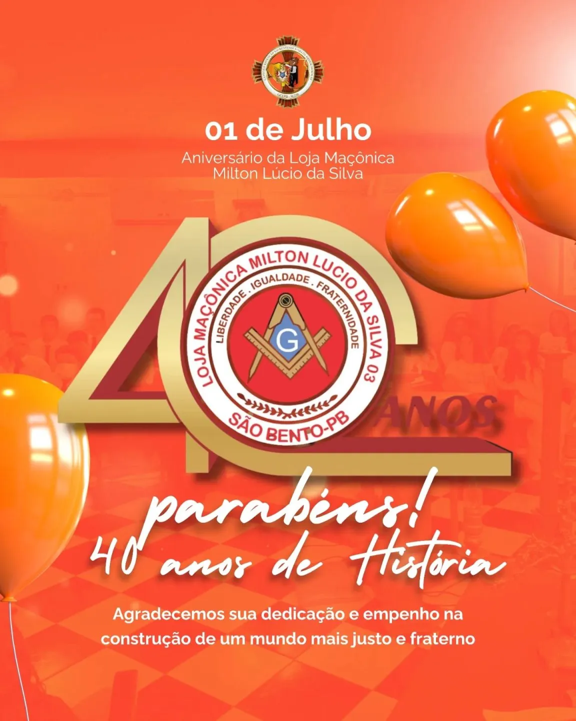 O Capítulo Redenção Sãobentense parabeniza a Augusta e Respeitável Loja Maçônica Milton Lú…