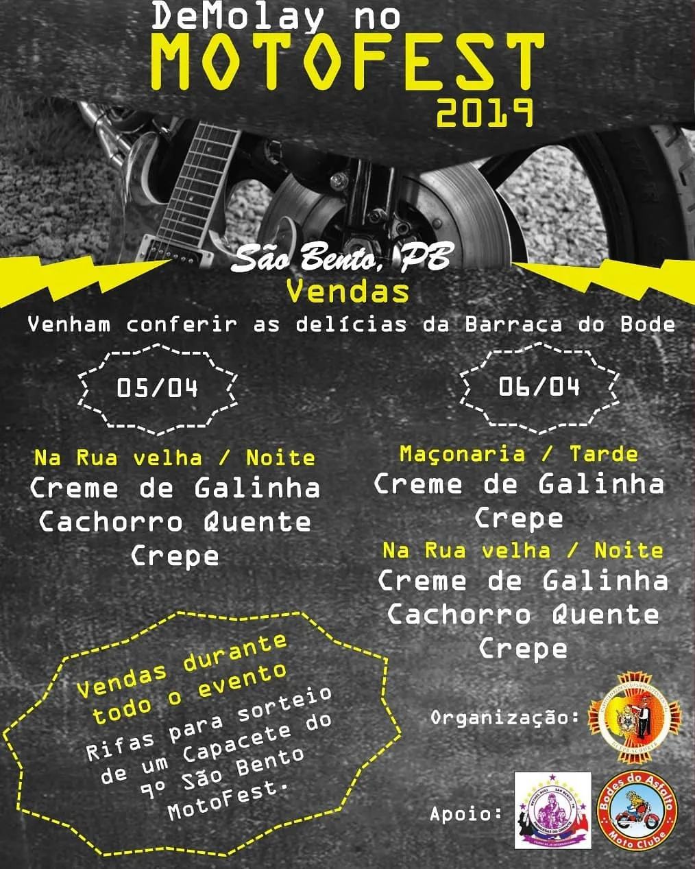 Nesse MotoFest venha se deliciar e fazer o bem na barraca do Bode do Capítulo Redenção São…
