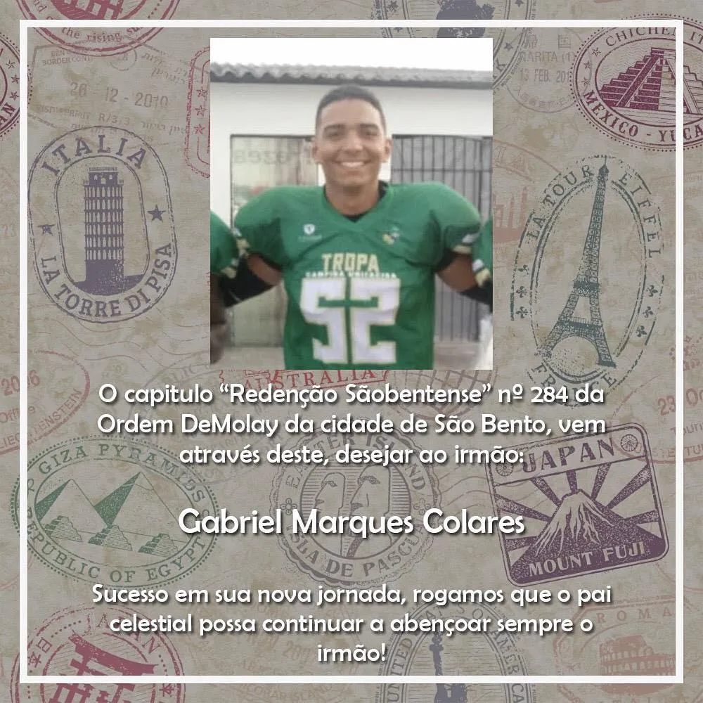 O capítulo Redenção Sãobentense vem por meio desta mensagem parabenizar o Irmão Gabriel Ma…